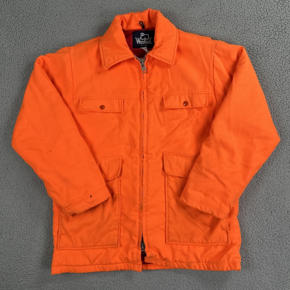VTG Woolrich Hunting Jacket Men Medium Blaze Orange Quilt Lined Coat Made in USA